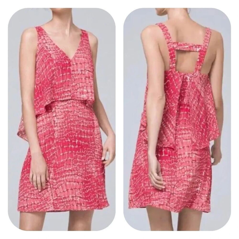 White House Black Market Snake Print Overlay A-Line Mini Dress Womens XS Pink